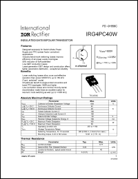 datasheet for IRG4PC40W by International Rectifier