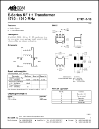 datasheet for ETC1-1-10 by M/A-COM - manufacturer of RF
