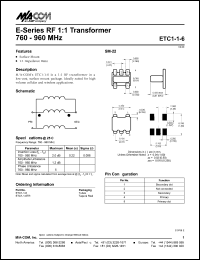 datasheet for ETC1-1-6 by M/A-COM - manufacturer of RF