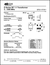 datasheet for ETC1-1T-75-1 by M/A-COM - manufacturer of RF
