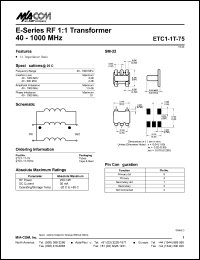 datasheet for ETC1-1T-75TR by M/A-COM - manufacturer of RF