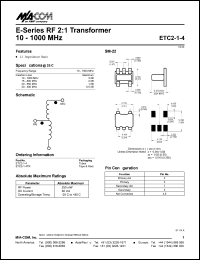 datasheet for ETC2-1-4TR by M/A-COM - manufacturer of RF
