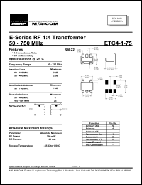 datasheet for ETC4-1-75 by M/A-COM - manufacturer of RF