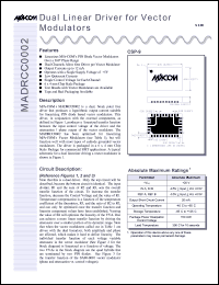 datasheet for MADRCC0002TR by M/A-COM - manufacturer of RF