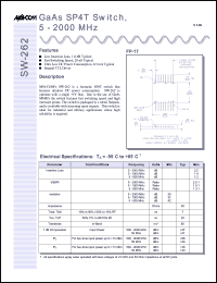 datasheet for SW-262PIN by M/A-COM - manufacturer of RF