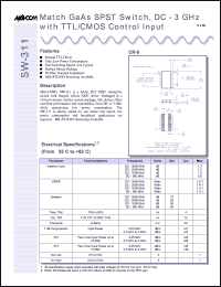 datasheet for SW-311PIN by M/A-COM - manufacturer of RF