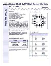 datasheet for MASWSS0020TR by M/A-COM - manufacturer of RF