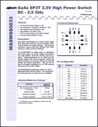 datasheet for MASWSS0033TR by M/A-COM - manufacturer of RF