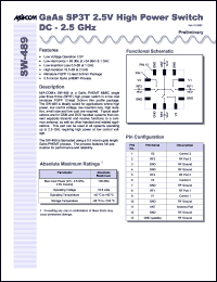 datasheet for SW-489SMB by M/A-COM - manufacturer of RF