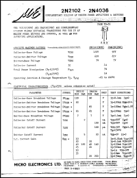 datasheet for 2N2102 by 