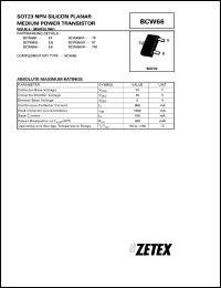 datasheet for BCW66F by Zetex Semiconductor