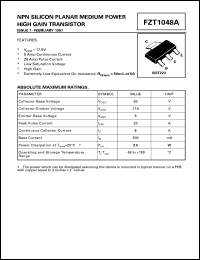 datasheet for FZT1048A by Zetex Semiconductor