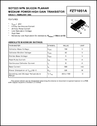 datasheet for FZT1051A by Zetex Semiconductor