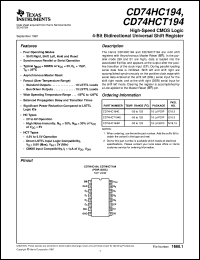 datasheet for CD74HCT194E by Texas Instruments