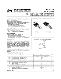 datasheet for BUL310PI by SGS-Thomson Microelectronics