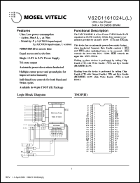 datasheet for V62C1161024L-70T by Mosel Vitelic