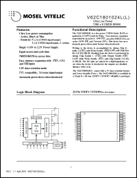 datasheet for V62C1801024L-70T by Mosel Vitelic