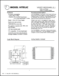 datasheet for V62C1802048LL-70V by Mosel Vitelic