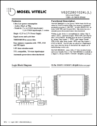 datasheet for V62C2801024L-70T by Mosel Vitelic