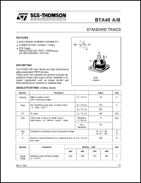 datasheet for BTA40-400A by SGS-Thomson Microelectronics