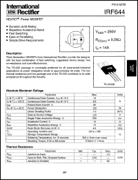 datasheet for IRF644 by International Rectifier