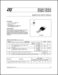 datasheet for BTA04-400T by SGS-Thomson Microelectronics