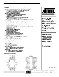 datasheet for AT90S4433-8PC by ATMEL Corporation