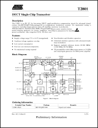 datasheet for T2801-PLH by ATMEL Corporation