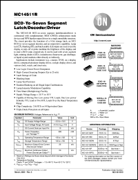 datasheet for MC14511BCP by ON Semiconductor