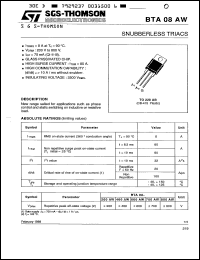 datasheet for BTA08-200AW by SGS-Thomson Microelectronics