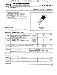 datasheet for BTA08-200S by SGS-Thomson Microelectronics