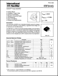 datasheet for IRF644S by International Rectifier