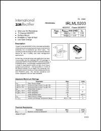 datasheet for IRLML5203 by International Rectifier