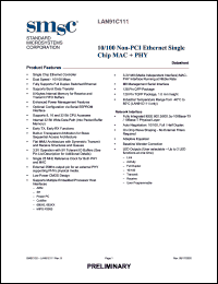 datasheet for LAN91C111-NC by Standard Microsystems Corporation