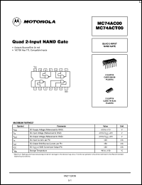datasheet for MC74AC00MEL by ON Semiconductor