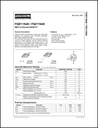 datasheet for FQI11N40 by Fairchild Semiconductor