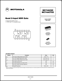 datasheet for MC74AC02D by ON Semiconductor