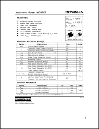 datasheet for IRFW540A by Fairchild Semiconductor