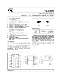 datasheet for 74LCX139TTR by SGS-Thomson Microelectronics