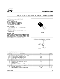 datasheet for BUX98APW by SGS-Thomson Microelectronics