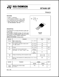 datasheet for BTA06-400GP by SGS-Thomson Microelectronics
