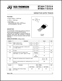 datasheet for BTA04-A by SGS-Thomson Microelectronics