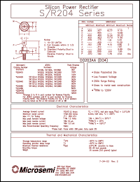 datasheet for 1N1201A by Microsemi Corporation