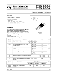 datasheet for BTA06-A by SGS-Thomson Microelectronics