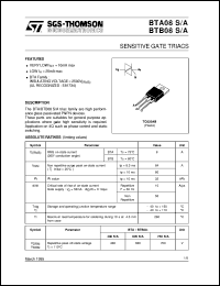 datasheet for BTA08-A by SGS-Thomson Microelectronics