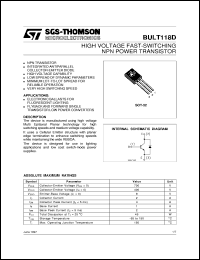 datasheet for BULT118D by SGS-Thomson Microelectronics