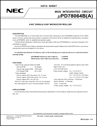 datasheet for uPD78064BGCA-xxx-3BA by NEC Electronics Inc.
