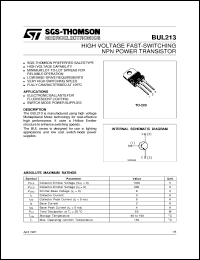datasheet for BUL213 by SGS-Thomson Microelectronics