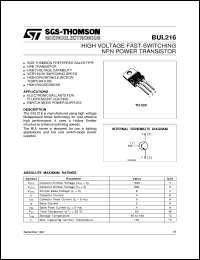 datasheet for BUL216 by SGS-Thomson Microelectronics