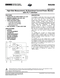 datasheet for INA209 by Texas Instruments